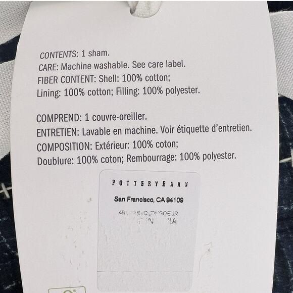 Pottery Barn Euro Sham Arlo Cross Stitch Navy Blue White Pillow Sham 26x26 NWF - Picture 3 of 8